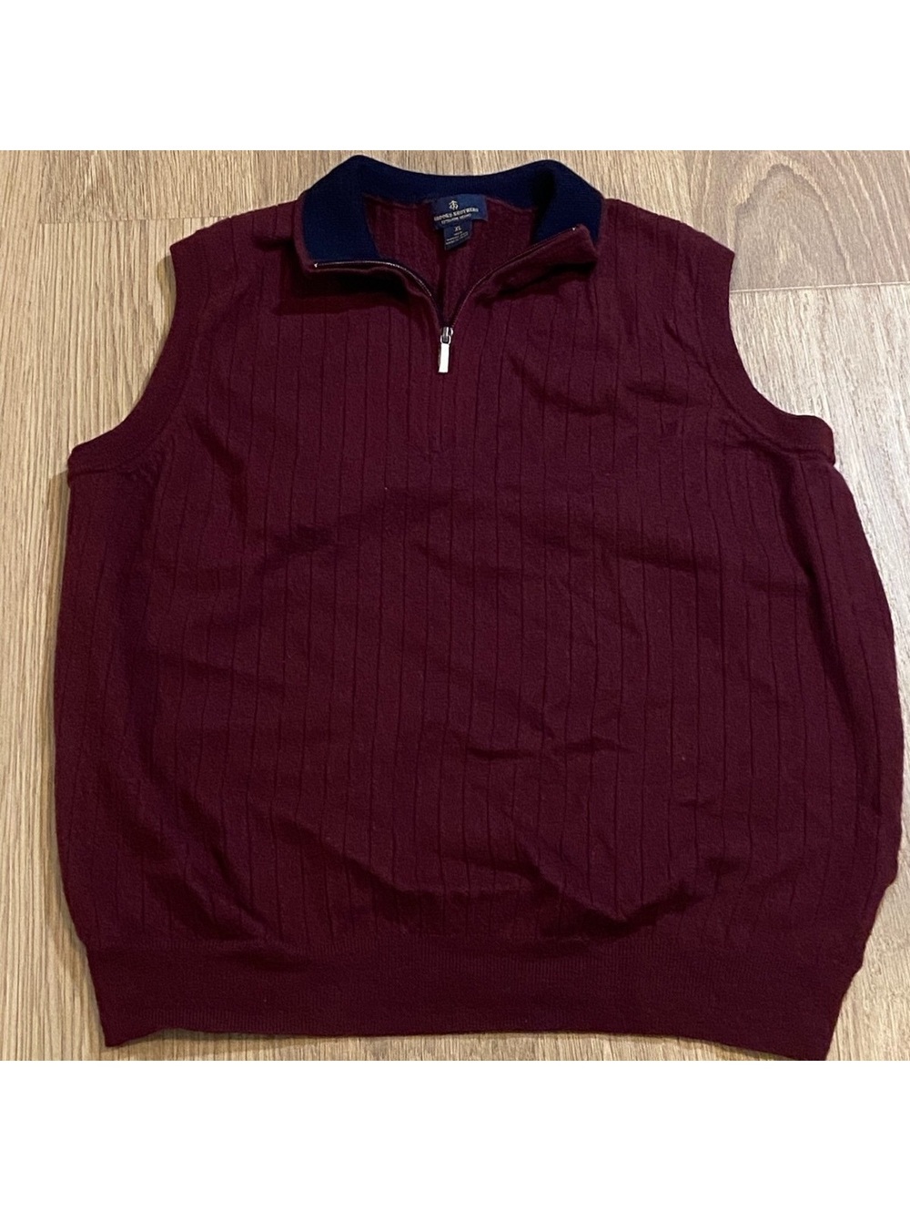 Brooks Brothers Extra Fine Merino Wool Burgundy Sweater Vest XL 1/4 Zip Pullover